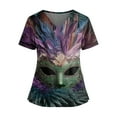 thumbnail image 1 of Women Mardi Gras Scrubs Top Loose V Neck Funny Carnival Mask Graphic Scrubs Casual Short Sleeve Scrub Shirts Nursing Uniform Medical Nurse Workwear with Pockets Green 3XL, 1 of 4