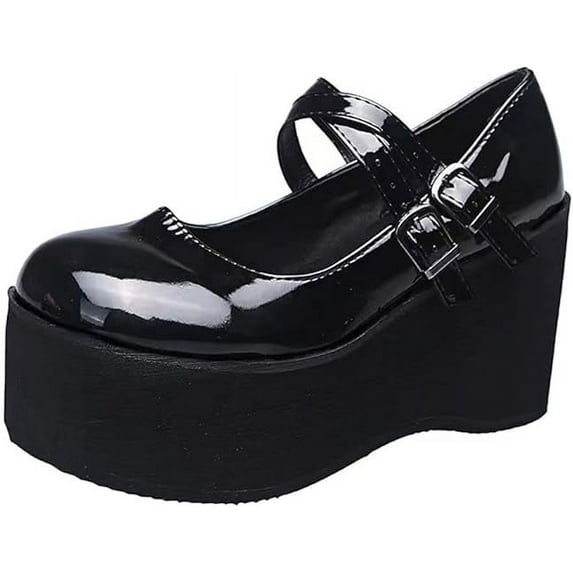 Women Mary Jane Dress Pumps Lolita Shoes Cute Platform Gothic Double Ankle Strap Round Toe Chunky Heel Uniform Pumps Shoes Perfect for School Party Business Work Dance Date Night Club