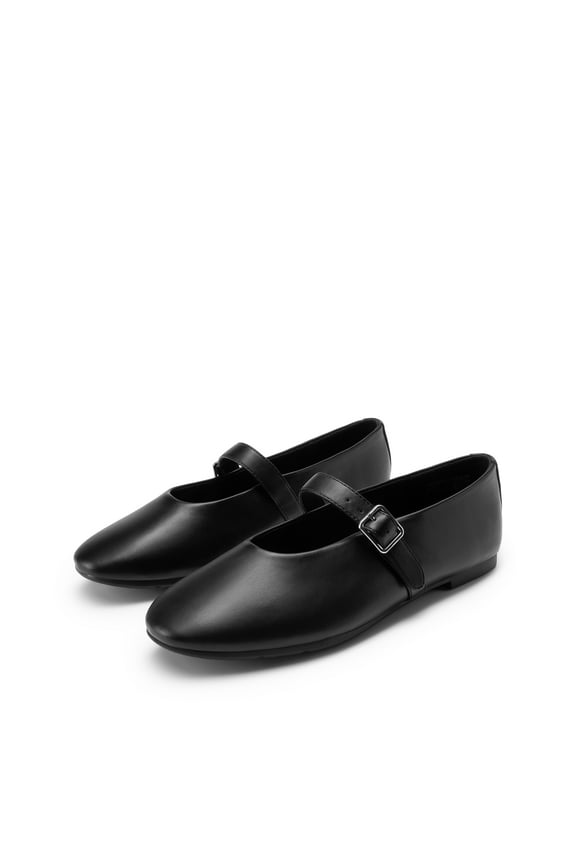 Women Mary Jane Flats Round Toe Ballet Style Comfortable Slip On Dress Shoes with Buckle Strap for Casual Wear