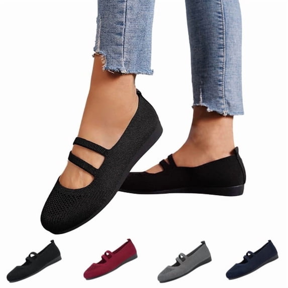 Women Mary Jane Flats Slip On Shoes Comfortable Knit Casual Ballerina Walking Dressy Office Womens Round Toe Mesh Breathable Lightweight Wide Width Dance Shoes,Black,40