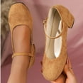 thumbnail image 1 of Women Mary Jane Pumps Ankle Strap Block Heel Dress Shoes Square Toe Faux Suede Buckle Office Party Heels Yellow 9.5, 1 of 5