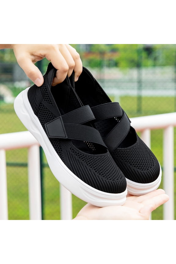 Women Mary Jane Shoes Slip On Walking Flats Comfortable Dressy Knit Washable Casual Nurse Shoe with Arch Support
