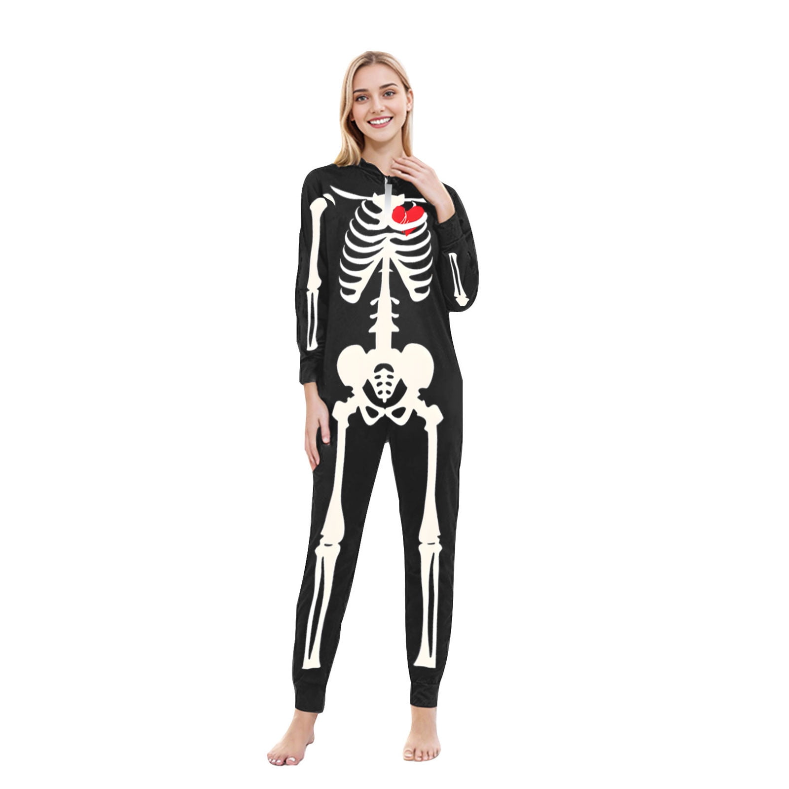 Women Matching Family Pajamas Sets Trendy Halloween Skeleton Print Long