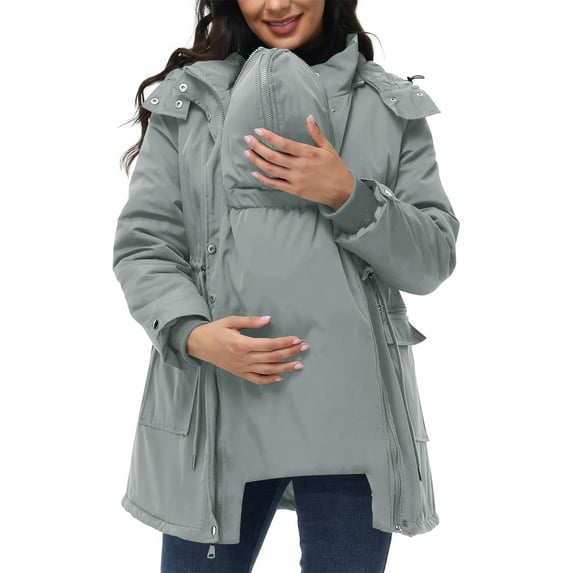 Women Maternity 3 In 1 Winter Coat Thicken Quilted Lined Warm Hooded Outwear Puffer Down Jacket Parka With Pockets