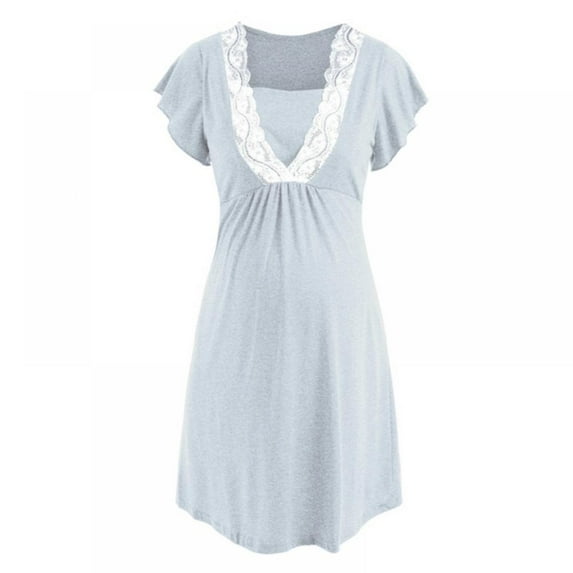 Women Maternity 3 in 1 Delivery/Labor/Nursing Nightgown Short Sleeve Pleated Maternity Sleepwear for Breastfeeding Hospital Sleep Dress,,S-2XL