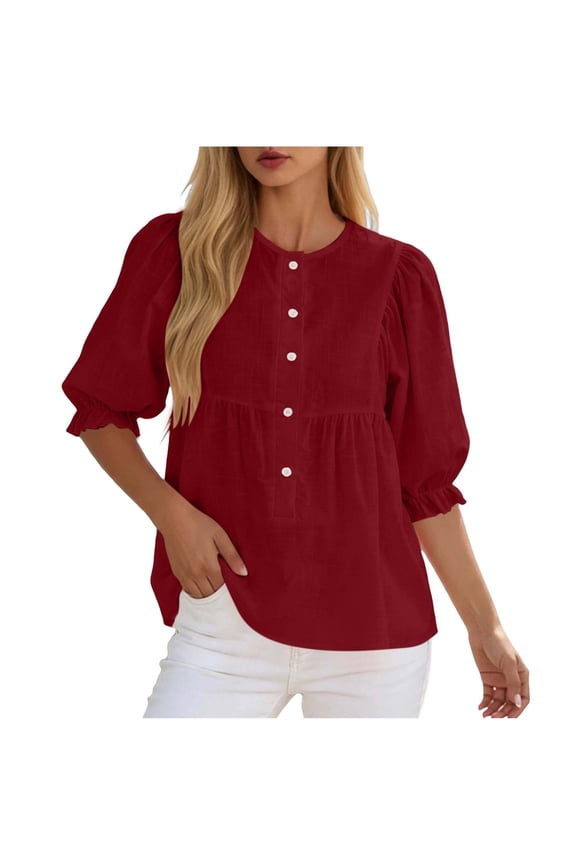 Women Maternity Button Down Work Shirts Nursing Blouses Business Pleated Lantern Sleeve Pregnancy Office Tops