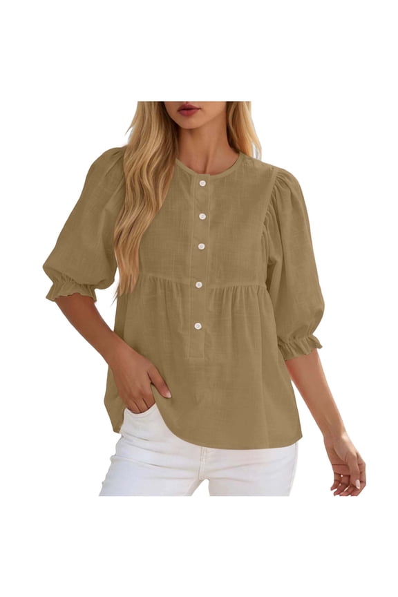 Women Maternity Button Down Work Shirts Nursing Blouses Business Pleated Lantern Sleeve Pregnancy Office Tops