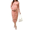 thumbnail image 1 of Women Maternity Dress Floral Mesh Ruched Side Bodycon Long Sleeve Pregnancy Dresses Wedding Guest M Pink, 1 of 5
