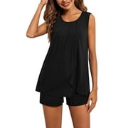 OKBABEHA Women Maternity Nursing Pajama Set Breastfeeding Sleepwear Double Layer Sleeveless Tops and Shorts Pregnancy Nightwear Suits