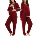 thumbnail image 1 of Women Maternity Nursing Pajamas Set Long Sleeve Breastfeeding Sleepwear Suit Nursing Pjs Set Pregnancy Postpartum Top and Pants Set with Pockets S-3XL, 1 of 7