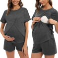 thumbnail image 1 of Women Maternity Nursing Pajamas Set Short Sleeve Breastfeeding Sleepwear Double Layer Postpartum Top and Shorts Set S-XXL, 1 of 9