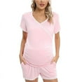 thumbnail image 1 of Women Maternity Nursing Pajamas Set Short Sleeve Breastfeeding Sleepwear Suit Nursing Pjs Set Double Layer Postpartum Top and Shorts Set S-XXXL, 1 of 6