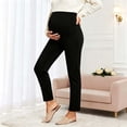 thumbnail image 1 of Women Maternity Pants Slim Over Belly Stretchy Pregnancy Pants Summer Breathable Solid Casual Long Trousers Black L, 1 of 7