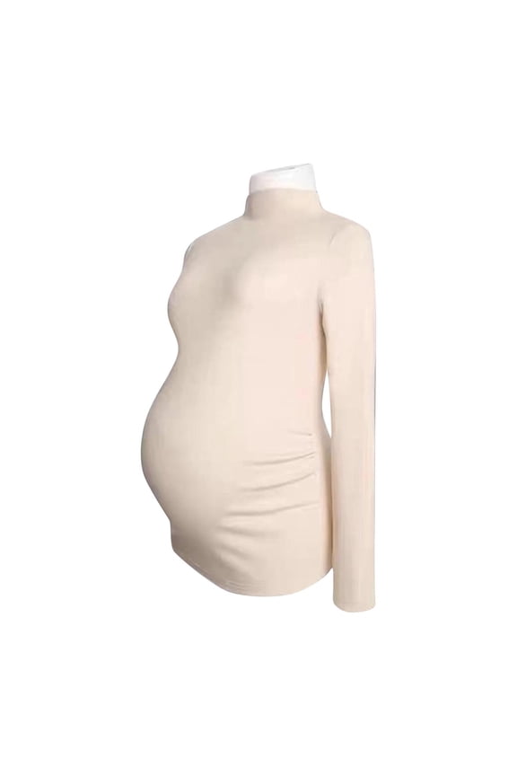 Women Pregnancy Semi High Neck Long Sleeve Undershirt, Casual Solid Color Base Layer Top for Pregnancy, for All Trimesters