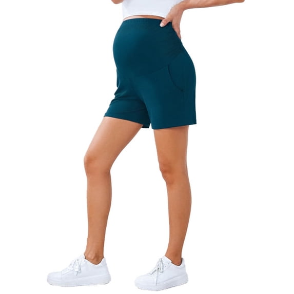 Women Maternity Shorts Over Belly Casual Soft Pregnancy Yoga Shorts Workout Stretchy Pants with Pockets Blue S