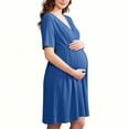 thumbnail image 1 of Women Maternity Solid Dress Summer Short Sleeve V-Neck Pleated Waist Dress Casual Breathable Pregnancy Clothes Blue S, 1 of 6