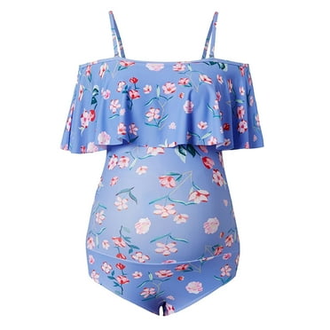 Women Maternity Swimwear OnePiece Halter Pregnancy Swimsuit Floral Prints Bathing Suits Adjustable Chest Swimwear