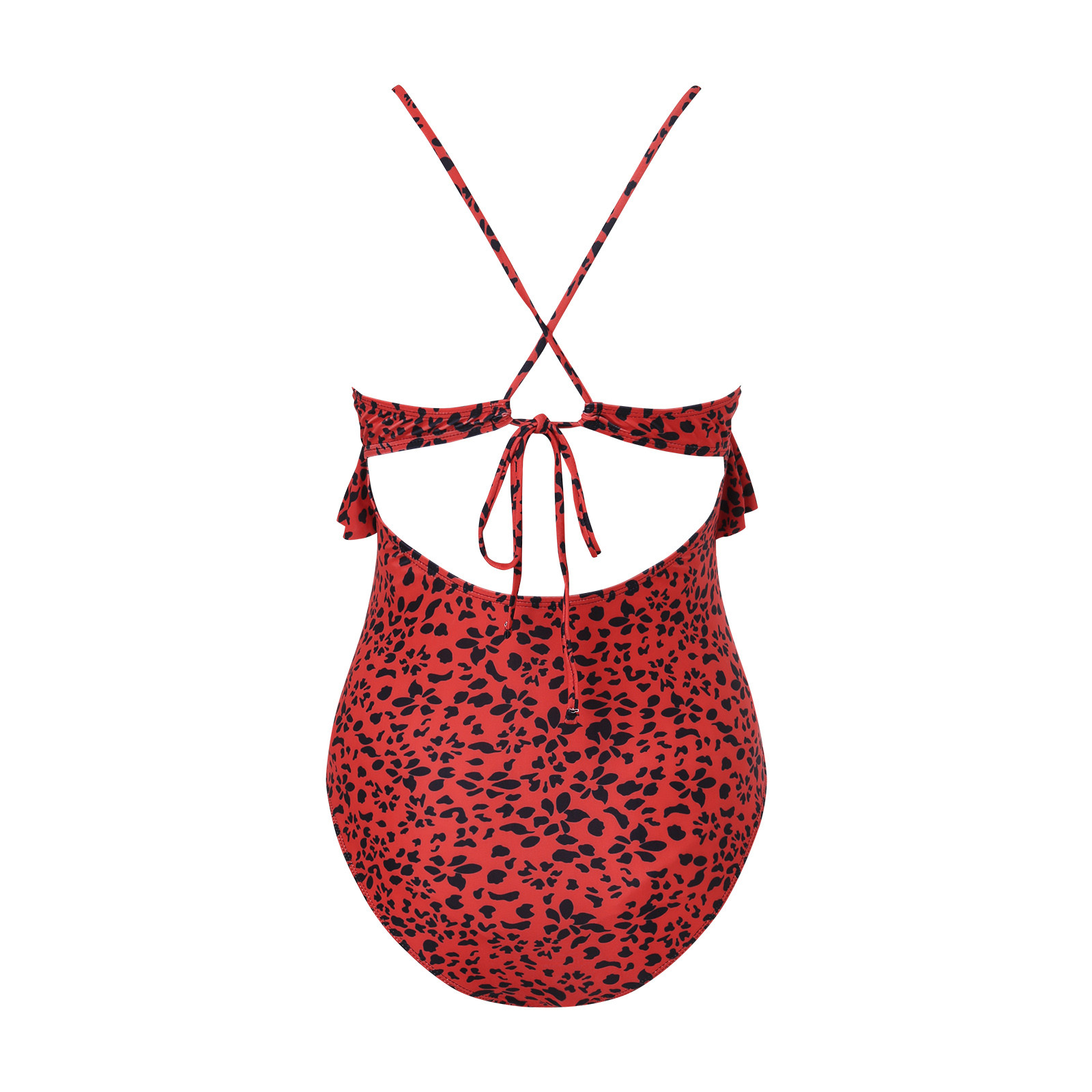 Women Maternity Swimwear OnePiece Halter Pregnancy Swimsuit Red Leopard