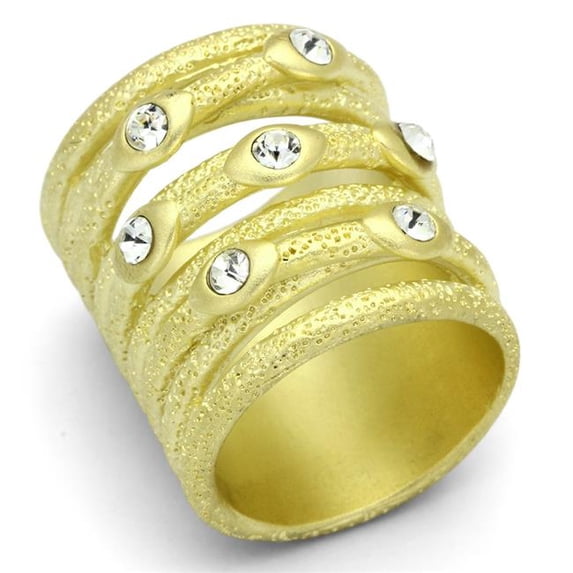 Women Matte Gold Brass Ring with Top Grade Crystal in Clear - Size 6