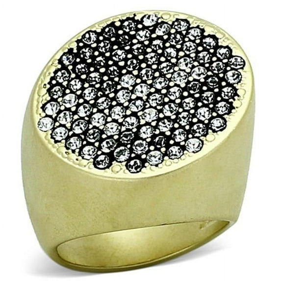 Women Matte Gold Brass Ring with Top Grade Crystal in Clear - Size 7