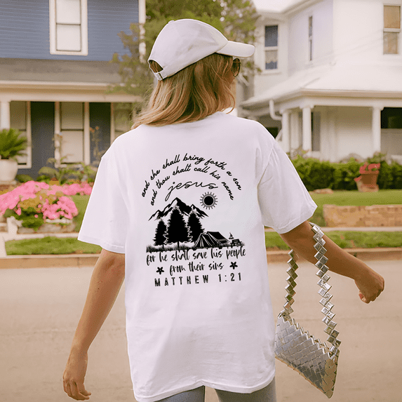 Women Matthew 1 21 White Faith Graphic Tee T Shirt Cotton Style Mountain Scene Design Top Commuting Short Sleeve Round Neck White S-5XL