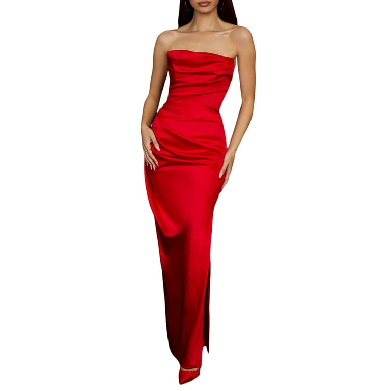 Women's Sexy Strapless Side Slit Evening Dress Women's Sexy Strapless Side Slit Evening Dress