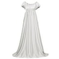 thumbnail image 1 of Women Maxi Dresses Crewneck Pleated Dress High Waistline Ruffled Puff Sleeve Court Costume Wedding Party Swing Dress, 1 of 1