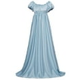 thumbnail image 1 of Women Maxi Dresses Crewneck Pleated Dress High Waistline Ruffled Puff Sleeve Court Costume Wedding Party Swing Dress, 1 of 1