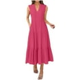 thumbnail image 1 of Women Maxi Dresses V-Neck Sleeveless Solid Color Pleated Flowy Long Tank Dresses for Women Trendy Hot Pink XXL, 1 of 7