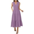 thumbnail image 1 of Women Maxi Dresses V-Neck Sleeveless Solid Color Pleated Flowy Long Tank Dresses for Women Trendy Purple S, 1 of 7