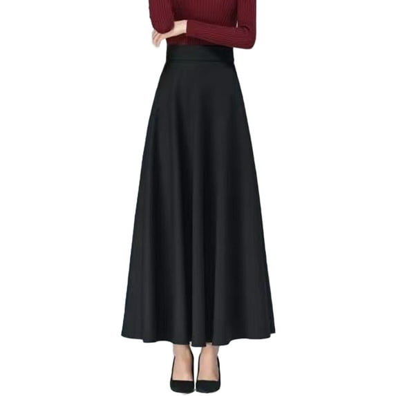 Women Maxi Skirt Elastic High Waist Large Hem A-Line Long Skirt with Pockets Solid Color Office Lady Skirt