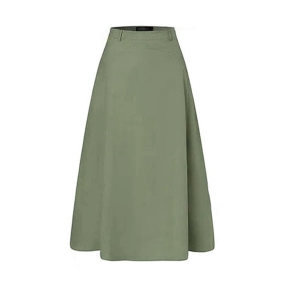 Women Maxi Skirt High Waist Irregular Large Hem Long Skirt Solid Color A-Line Loose Fit Skirt Streetwear-Army Green,L