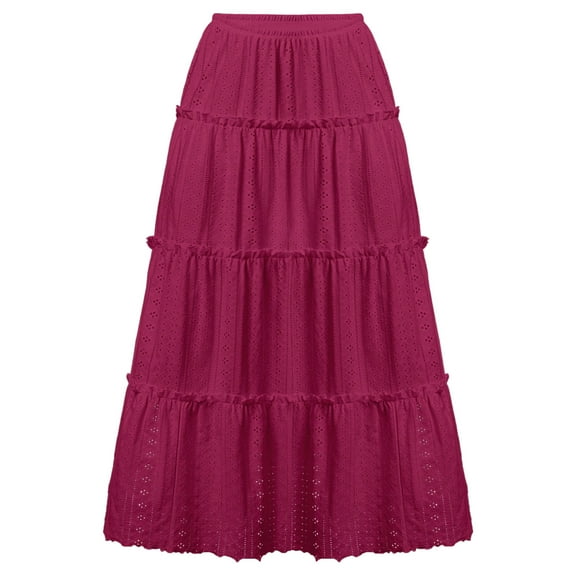 Women Maxi Skirt Summer Beach Boho Casual Full Length Skirts Elastic Waist Plain A-Line Long Dress Flowy Swing Ruched Ruffled Maxi Dresses