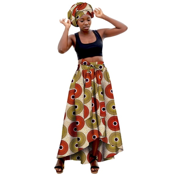 Women Maxi Skirts Boho Printed High Waist Tie Waist Asymmetric Hem Cultural Festival Party Casual Loose Skirts