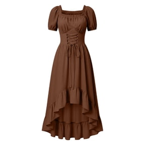 Women Medieval Costume Victorian Dresses Corset Ruffle Maxi Dress Peasant Gothic Fairy Witch Wedding Under Dress