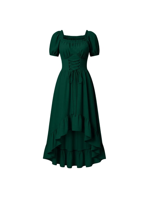 Women Medieval Costume Victorian Dresses Corset Ruffle Maxi Dress Peasant Gothic Fairy Witch Wedding Under Dress