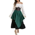 thumbnail image 1 of Women Medieval Renaissance Dress Long Sleeve Off-The-Shoulder Tops Red And White Checkered Irregular Skirt Dresses, 1 of 7