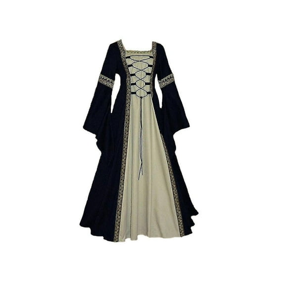 Women Medieval Retro Court Princress Cosplay Costume Long Dress Elegant Witch