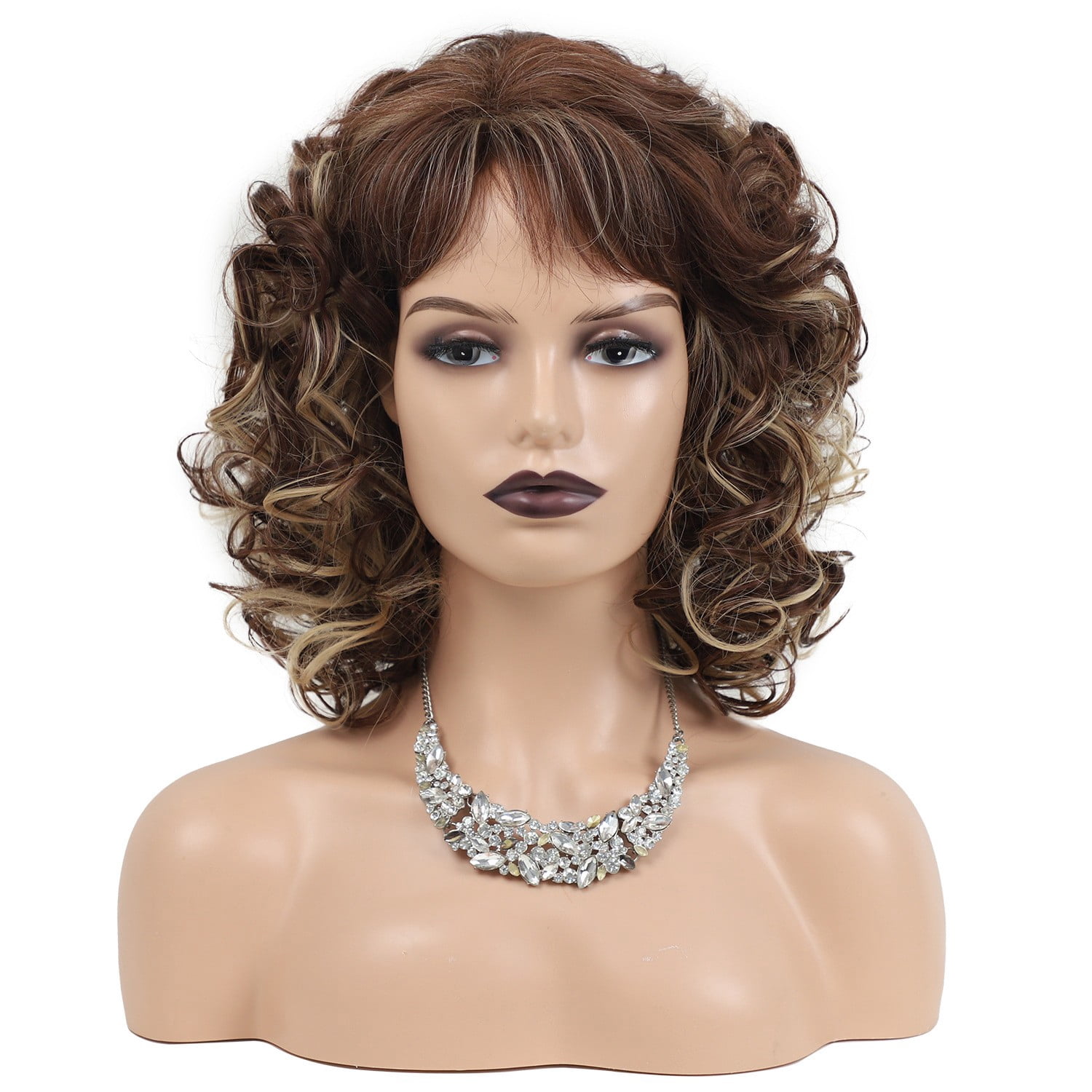 Women Medium Long Curly Blonde Wig Natural Volume Heat Resistant Synthetic Hair