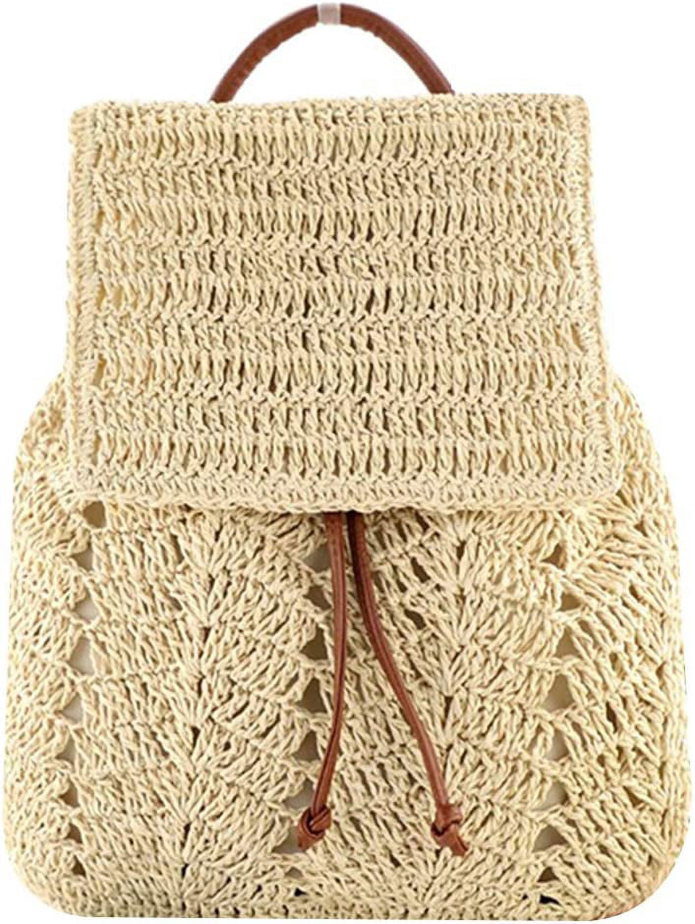 Women Paper Straw Woven Backpack Flap Drawstring Shoulder Bag Beach Daypack Summer Drawstring Backpack Women Beach Shoulder Hand Bag  main image 4