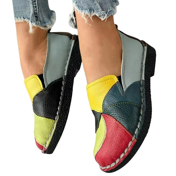 Women Memory Foam Slip On Sneakers Multicolor PU Leather Fashion Loafers Slip On Work Shoes