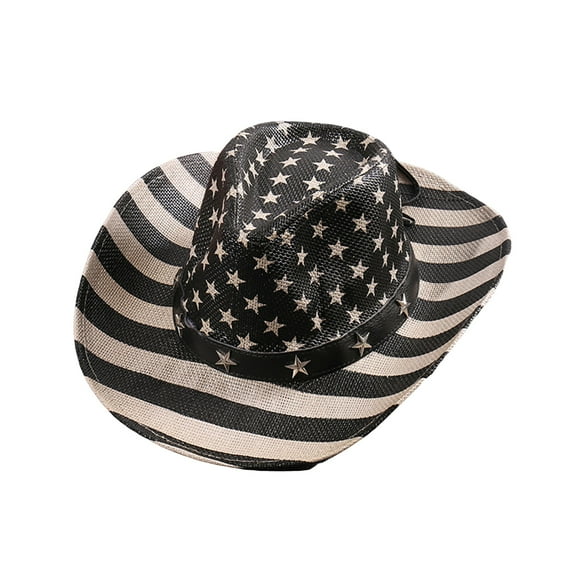 Women Men 4th of July American Flag Western Cowboy Hat USA Independence Day Arnival Party Cowgirl Cap Wide Brim Hat