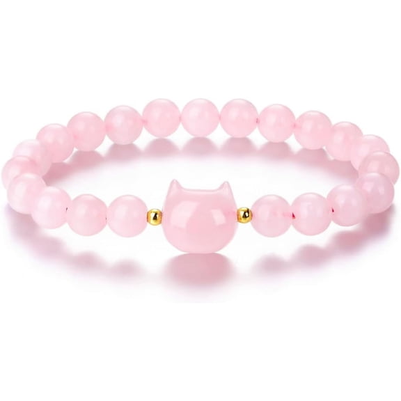 Women Men 8mm Natural Stone Beads Crystal Cat Bracelet, Crystal Stretch Bracelet Gifts for Good Luck,Money Attraction