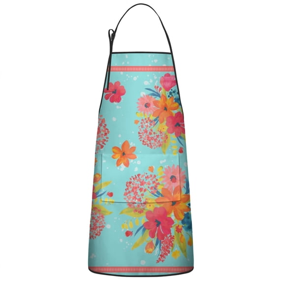 Women Men Adjustable Bib Apron with Pockets Pioneer Colorful Floral Cooking Kitchen Aprons