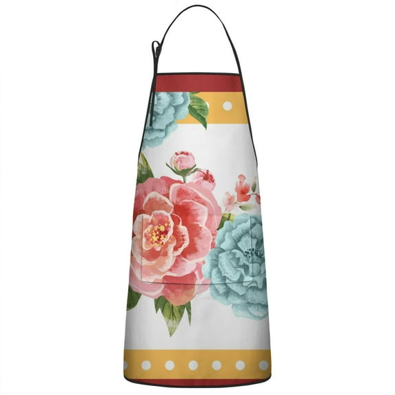 Women Men Adjustable Bib Apron with Pockets Pioneer Colorful Floral Cooking Kitchen Aprons