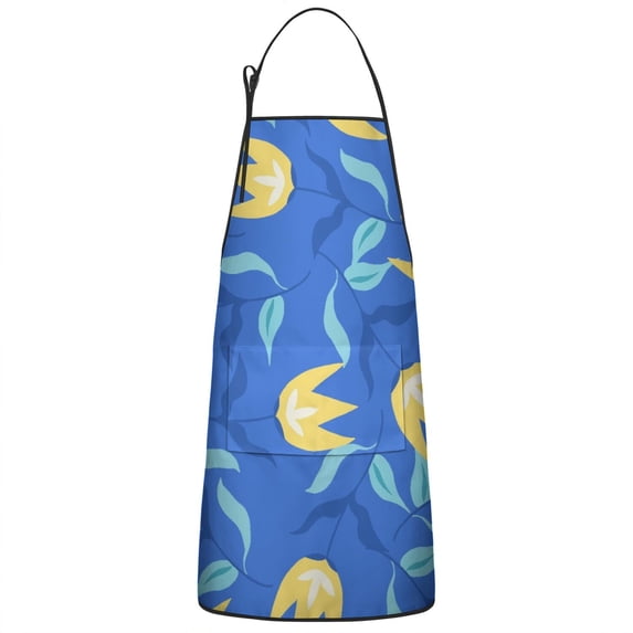 Women Men Adjustable Bib Apron with Pockets Yellow Tulip Cooking Kitchen Aprons