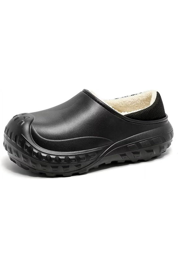 Women Men Adult Clogs Fuzz Lined Waterproof Closed-back House Slippers Non-slip Bedroom Slides for Indoor Outdoor