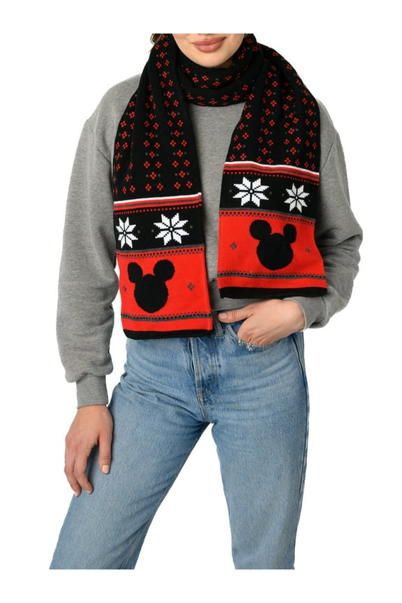 Women Men Adult Disney Mickey Mouse Knit Scarf Teen 70" Black Red Winter