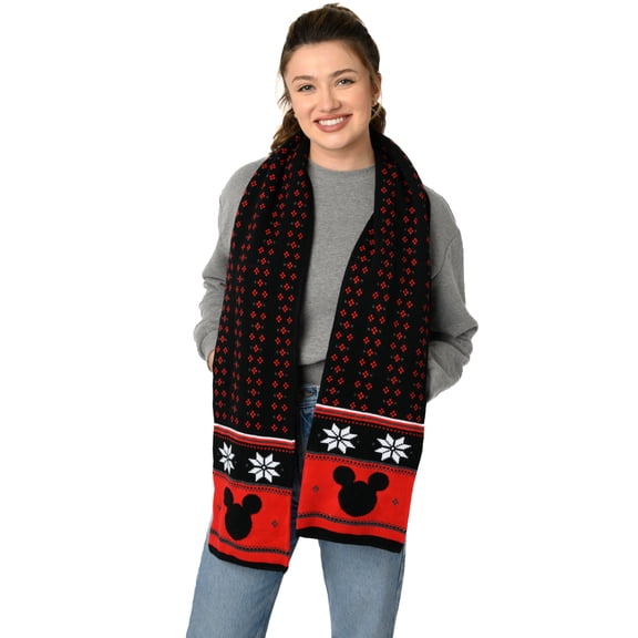 Women Men Adult Disney Mickey Mouse Knit Scarf Teen 70" Black Red Winter