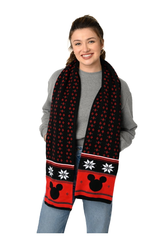 Women Men Adult Disney Mickey Mouse Knit Scarf Teen 70" Black Red Winter